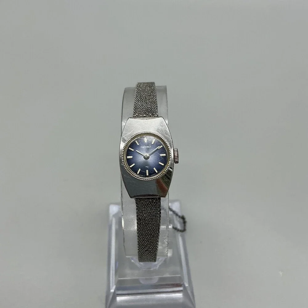 Vintage Seiko Womens Watch 16mm Blue Dial 11-1049 Mesh Band Manual Wind 6.25